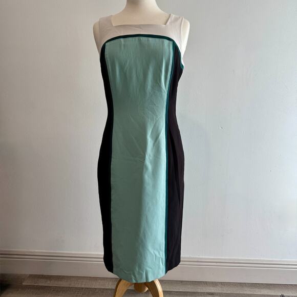 WHBM Women Dress Sheath Size 8 Blue Black Colorblock Business Workwear0 - Picture 1 of 6